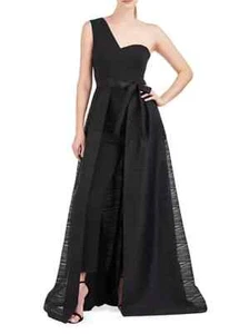Kay Unger Black Vera One-Shoulder Maxi Jumpsuit Size 14 $398 - Picture 1 of 3
