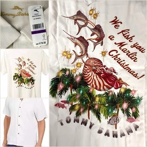Tommy Bahama Neu 2XLT Seide bestickt Panel Weihnachten Marlin Hawaiihemd XXL - Bild 1 von 24