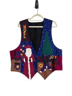 Handmade Christmas Vest OS Blue Holiday Frosty Novelty Artsy Teacher Knit Preppy - Image 1 of 4