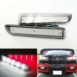 2x CLEAR LENS LED REAR BUMPER REFLECTOR BRAKE LIGHTS FOR 08-17 MITSUBISHI LANCER - Picture 1 of 12