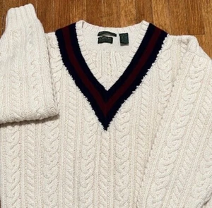 Vintage Robinsons Aran dicker Wollpullover V-Ausschnitt Herren groß handgestrickt Fischherman 80er - Bild 1 von 11