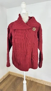 Carraig Donn Grobstrickjacke Damen rot Aran 100% Merinowolle Größe M - Bild 1 von 9