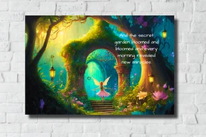 SECRET GARDEN FANTASY Canvas Wall Art Print Childs Bedroom Pixies Fairy Princess - Picture 1 of 8