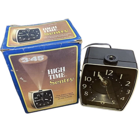 Vintage 1978 High Time Sentry Projector Alarm Clock MCM Retro Model 7690 Brown Cover