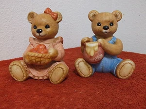 VINTAGE HOMCO  PAIR of BROWN BEARS w/ HONEY & APPLES  FIGURINES ..#1425... - Picture 1 of 6