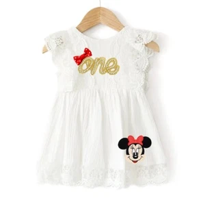 Minnie Mouse Girl Dress Outfit Cotton First Birthday Disney Clothes Dress - Picture 1 of 5