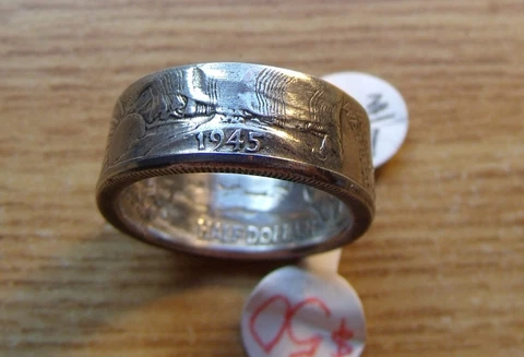 USA SILVER WALKING LIBERTY 1935-1945 COIN RING, Size 12 or Sized to fit Cover