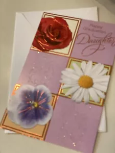 American Greetings DAUGHTER GRADUATION CARD Glittery Floral Motif - Picture 1 of 3