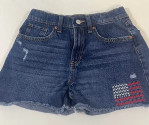 Old Navy Girls Size 14 Jean Shorts USA Embroidered Flag High Rise - Picture 1 of 9
