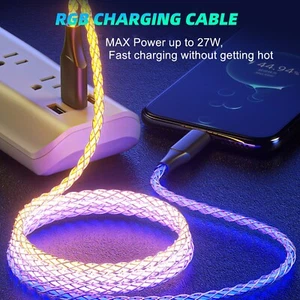 Fast PD USB Type C Charger Cable RGB LED Light Up For iPhone 15 Pro Max Plus - Picture 1 of 9