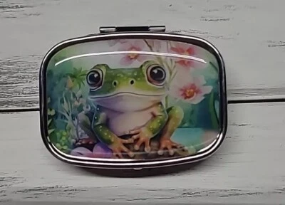Frog Pill Box Decorative Case ,Metal Travel gift organizer. - Image 1 of 4