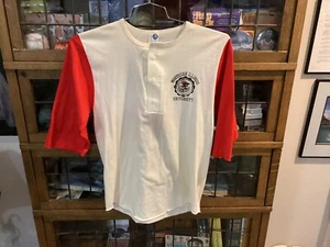 VTG 80’s NIU Huskies 3 Button ARTEX 3/4 Sleeved BIG LOGO BACK T-shirt SZ S/M - Picture 1 of 12