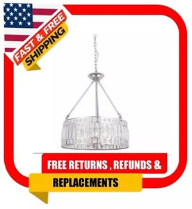 3-Light Chrome and Crystal Drum Chandelier Light fixture - Picture 1 of 9