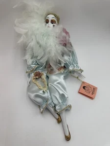 Bambola vintage Kingstate porcellana bisque Arlecchino giullare con scatola originale - Foto 1 di 15