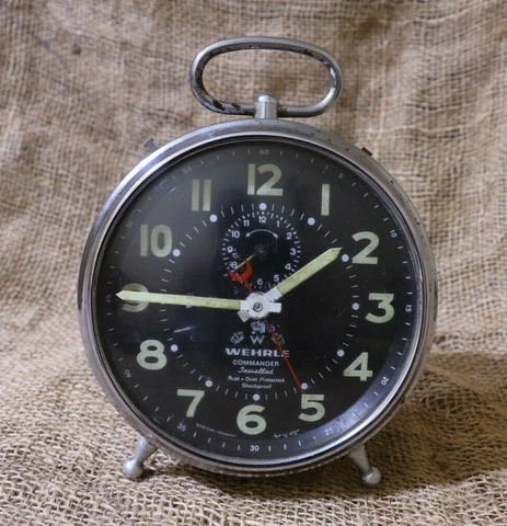 Old Vintage WEHRLE Alarm Clock Commander Repeat 1966's Mechanical Desk Clock #60 Cover