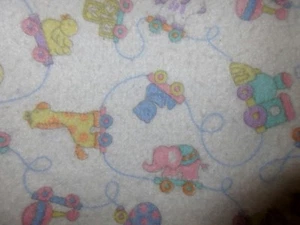 VTG Animal Train Baby Blanket Lovey Trim 41x45 Toy Elephant Rattle ABC Lion USA - Picture 1 of 12