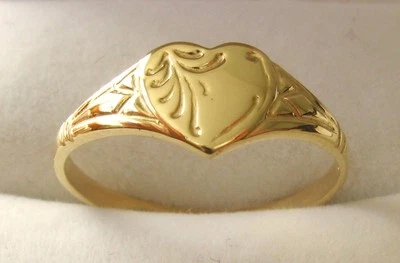 GENUINE 9ct SOLID GOLD UNISEX HEART LOVE SIGNET RING Sizes  I/4.5 to Q/8.5   — 第 1/4 张图片