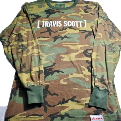 Camiseta masculina Travis Scott Diamond Supply Co tamanho médio rodeio camuflagem manga longa  - Imagem 1 de 4