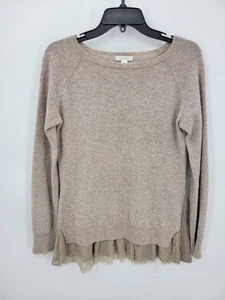 Garnet Hill Sweater Womens Small Tan Cashmere Chiffon Shirttail Hem Elegant - Picture 1 of 8