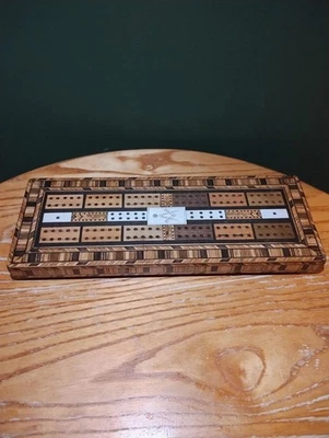 Vintage Tunbridge Ware Bone Masonic Cribbage Board With Brass Pegs 30cm - Image 1 of 4