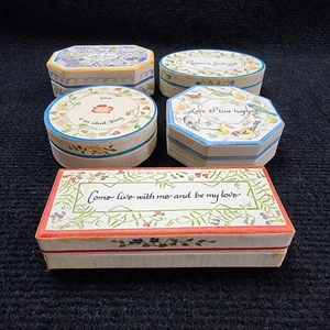 1980s Catriona Stewart Keepsake Trinket Boxes 5 Pc Paper England Cottage Romance - Picture 1 of 8