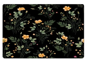 Spring Green Leaf Orange Floral on Black Bath Mat Kitchen Floor Rugs 24x16 Inch - Picture 1 of 3