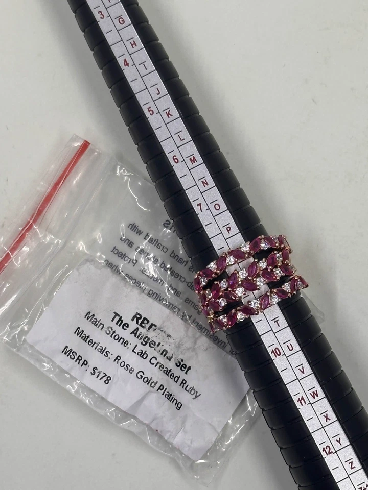 Bomb Party July Ring Size 9 RBP 7728 The Angelina Set 3 Bands LC Ruby On RG - Image 1 of 1