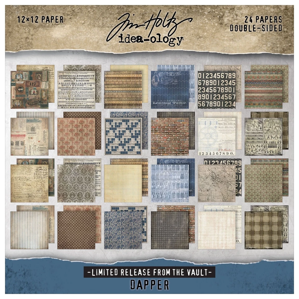 Tim Holtz DAPPER Vaut Limited Release Paper Stash 12x12, 24 Sheets - Image 1 of 1