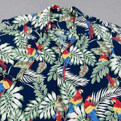 Aloha Republic Shirt Mens Large Blue Hawaiian Parrot Palm Floral Button AOP VTG - Image 1 of 4