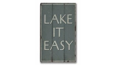 Lake It Easy Novelty Distressed Sign, Personalized Wood Sign - Image 1 of 2