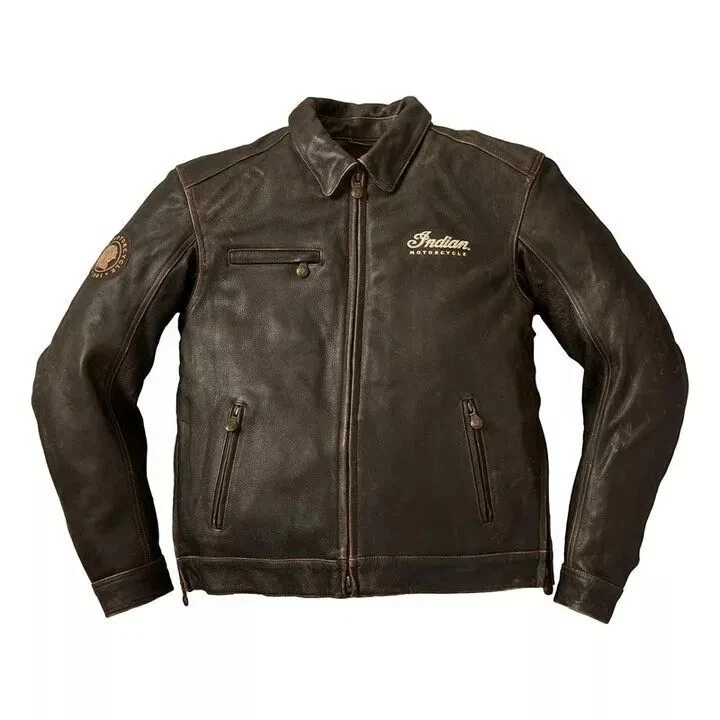 Men's New Indian Motorcycle Distressed Genuine Cowhide Leather Biker Jacket - Image 1 of 4