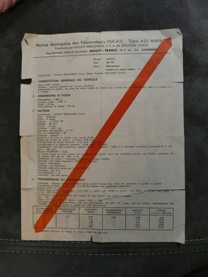 certificat de conformité année 1971 DUCATI 450 mark 3 - Photo 1/2