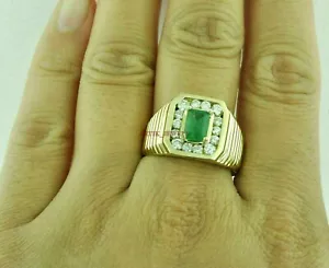Simulierte Smaragd Edelstein Mit Vergoldet 925 Sterlingsilber Herren Ring #3081 - Bild 1 von 4