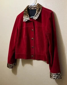 Vintage bemaltes Pony Damen Rot/Tierdruck Knopfleiste Mob Frau Jacke Medium - Bild 1 von 6