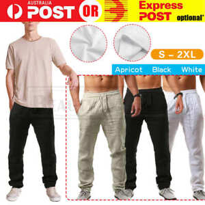 5 Sizes Men's Black/White/Apricot Casual Cotton Linen Baggy Beach Trousers New