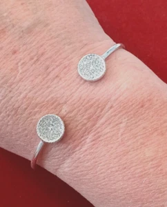 Double Circle Rhinestone Cuff Bracelet Silver Tone - Picture 1 of 2
