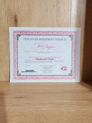 1970 Cincinnati Reds Riverfront Stadium First Nighter certificate June 30th - Image 1 of 4