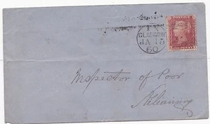 1860 JAN 15 GLASGOW EINBAND GERAHMT ALTER KILPATRICK LOKALER NAMENSSTEMPEL REV SPÄTE VERWENDUNG - Bild 1 von 2