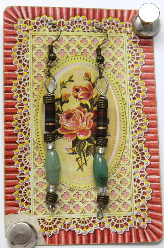 Handmade Earrings-Vintage Resistors, Green Aventurine, Antique Bronze - Image 1 of 1