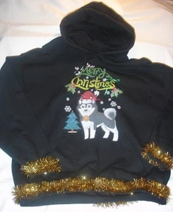 UGLY CHRISTMAS SWEATER-GOLD GARLAND-BELLS-Husky Sweatshirt Hoodie-Adult-XL - Picture 1 of 5