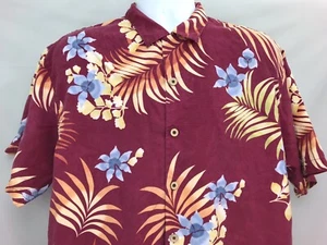 Camisa Tommy Bahama Para Hombres Grande Desteñida Roja Hawaiana Seda Floral Informal Botón - Imagen 1 de 12