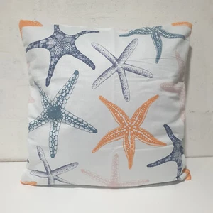 Cushion Cover 45 x 45cm White Blue Orange Grey Starfish - Picture 1 of 2