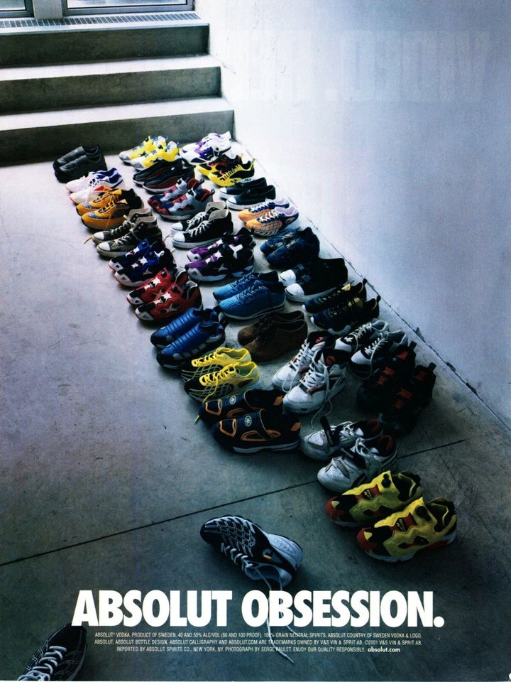 ABSOLUT OBSESSION VODKA  AD 2001 VERY RARE OUT OF PRINT SHOES - Image 1 of 1
