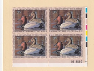U.S. Sc #RW60, $15 Canvasbacks Federal Duck Stamp, PB/4, MNH (F32772) - Picture 1 of 1