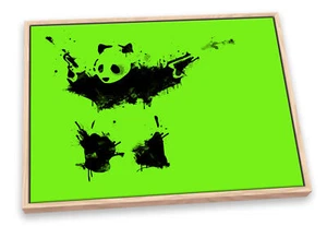Banksy Panda Lime Green CANVAS FLOATER FRAME Wall Art Print Picture - Picture 1 of 13