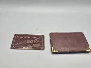 Porta biglietti da visita vintage Must De Cartier in pelle bordeaux autentico forma scadente - Foto 1 di 6