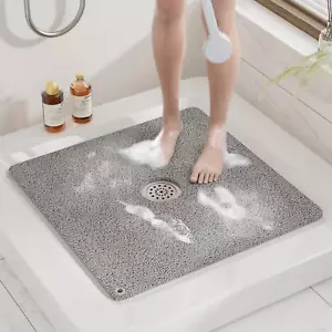HITSLAM Shower Mat, 24X24 Inch Square Non Slip Bathtub Mat, Soft PVC Loofah Bath - Picture 1 of 12