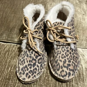 New Beek Penguin Suede Shearling Lined Ankle Boots 8 Leopard Animal Print Boho - Picture 1 of 8