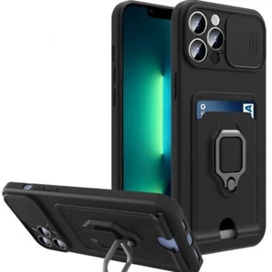 For Apple iPhone Wallet Case with Card Holder & Slide Camera Cover & Kickstand - Picture 1 of 23