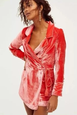 Free People Viola Velvet Romper Size S - Coral / Peach Color - Image 1 of 4